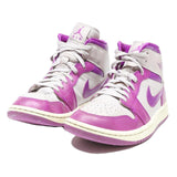 AIR JORDAN 1 Mid Womens Lace-Up Trainers White & Purple Leather UK 6.5 Retro