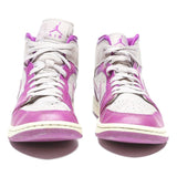 AIR JORDAN 1 Mid Womens Lace-Up Trainers White & Purple Leather UK 6.5 Retro