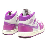 AIR JORDAN 1 Mid Womens Lace-Up Trainers White & Purple Leather UK 6.5 Retro