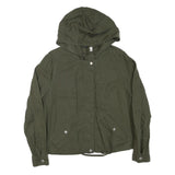 H&M Womens Green Hooded Zip Jacket S Linen Blend Plain Lightweight Casual