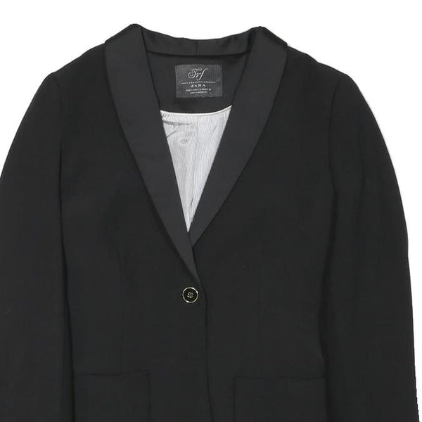 ZARA Womens Black Tailored Jacket S Polyester Blend Button Closure Plain Elegant