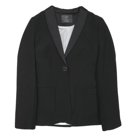 ZARA Womens Black Tailored Jacket S Polyester Blend Button Closure Plain Elegant