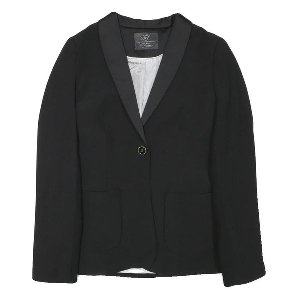 ZARA Womens Black Tailored Jacket S Polyester Blend Button Closure Plain Elegant
