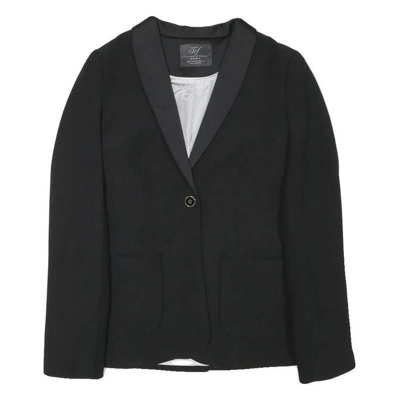 ZARA Womens Black Tailored Jacket S Polyester Blend Button Closure Plain Elegant