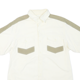 Mens Cream & Beige Short Sleeve Cotton Blend Shirt L Casual Lightweight Button