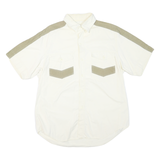 Mens Cream & Beige Short Sleeve Cotton Blend Shirt L Casual Lightweight Button