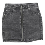 GARAGE Womens Black Denim Mini Skirt Cotton Blend Zip Closure XS Stylish Casual