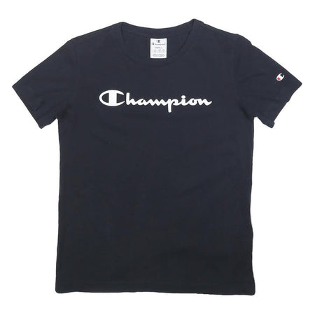 CHAMPION Womens Black Cotton T-Shirt S Short Sleeve Crew Neck Logo Print