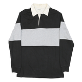GOODTHREADS Mens Black & Grey Colourblock Long Sleeve Polo Shirt M Cotton Blend