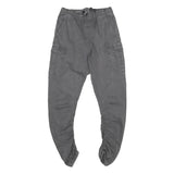 INDICODE Mens Cotton Blend Grey Regular Drawstring Cargo Trousers W24 L26 Casual
