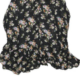 ZARA Womens Black Floral Polyester Blend Day Dress S Ruffle Hem Tie Neck