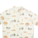 WOOLRICH Mens Cream Fishing Print Cotton Shirt L Button Down Casual