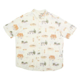 WOOLRICH Mens Cream Fishing Print Cotton Shirt L Button Down Casual