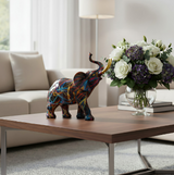 ANYHOUZ Medium Blanced Neon Streak Graffiti Elephant Sculpture Figurine – Realistic Statue Ornament for Modern Home Decor