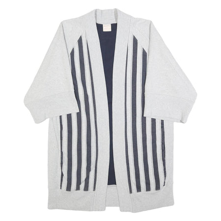 CHAMPION Womens Grey & Black Striped Open Front Cotton Blend Jacket M Relaxed