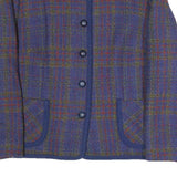 FRANCOISE DE FRANCE Womens Blue Check Button Jacket L Polyester Blend Classic