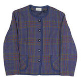 FRANCOISE DE FRANCE Womens Blue Check Button Jacket L Polyester Blend Classic