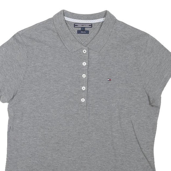 TOMMY HILFIGER Girls Grey Short Sleeve Plain L Polo Shirt Cotton Blend Casual