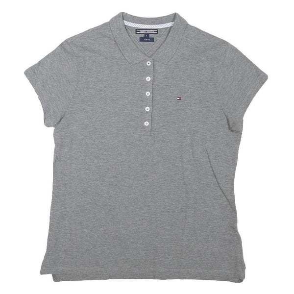 TOMMY HILFIGER Girls Grey Short Sleeve Plain L Polo Shirt Cotton Blend Casual