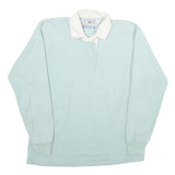 LAND'S END Womens Pale Blue & White Long Sleeve Plain M Cotton Polo Shirt