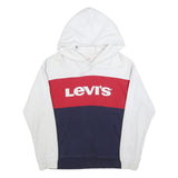 LEVI'S Mens White Red & Navy Hoodie M Cotton Blend Pullover Classic Logo