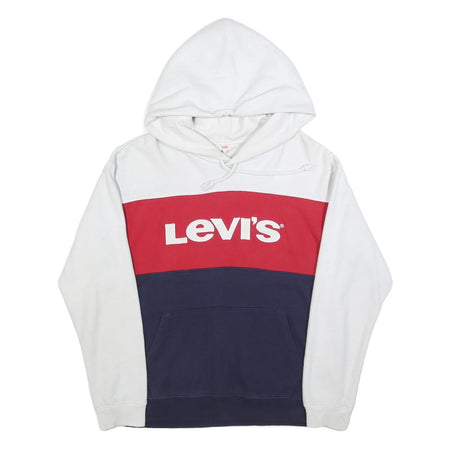 LEVI'S Mens White Red & Navy Hoodie M Cotton Blend Pullover Classic Logo