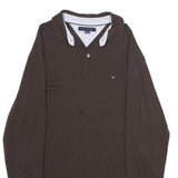 TOMMY HILFIGER Mens Brown Long Sleeve Plain L Logo Cotton Polo Shirt