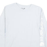CARHARTT Mens White Long Sleeve Crew Neck T-Shirt S Cotton Logo Sleeve Print