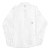 LIBERTY Mens White & Grey Striped Cotton Shirt L Button Front Casual Long Sleeve