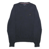 TOMMY HILFIGER Mens Navy Blue Classic Cotton Jumper Crew Neck Basic Knit L
