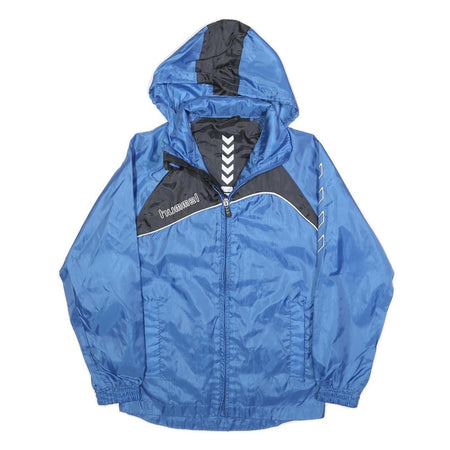 HUMMEL Boys Blue & Black Hooded Zip Sports Jacket 12Y Polyester Blend