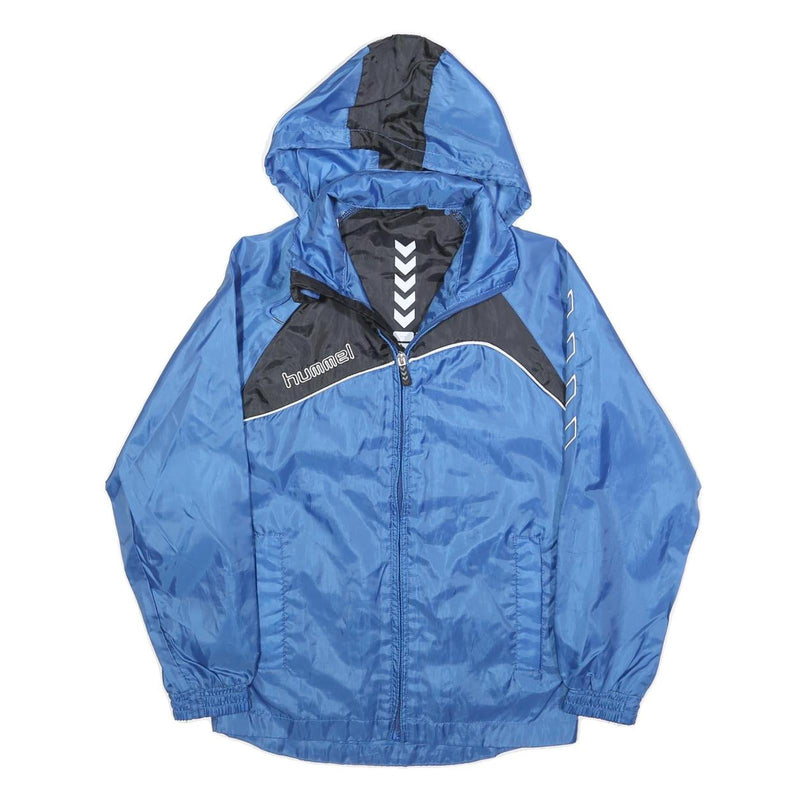 HUMMEL Boys Blue & Black Hooded Zip Sports Jacket 12Y Polyester Blend