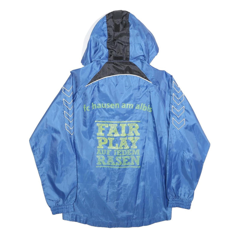 HUMMEL Boys Blue & Black Hooded Zip Sports Jacket 12Y Polyester Blend