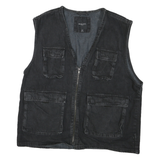 BRAVE SOUL Mens Black Cotton Jacket XL Zip Plain Utility Vest Pockets