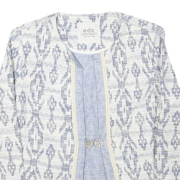 EDC Womens Blue & White Cotton Blend Patterned Button Jacket S Woven Lightweight