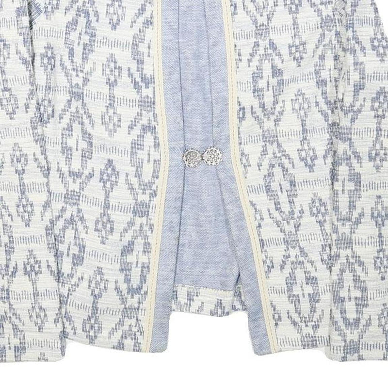 EDC Womens Blue & White Cotton Blend Patterned Button Jacket S Woven Lightweight