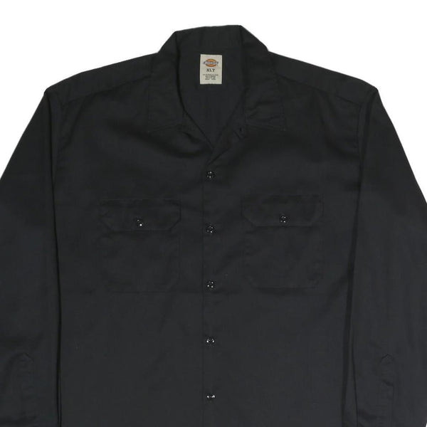 DICKIES Mens Black Work Shirt XL Cotton Blend Durable Utility Button Front