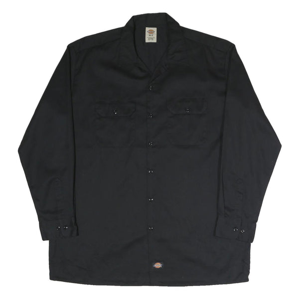 DICKIES Mens Black Work Shirt XL Cotton Blend Durable Utility Button Front