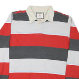 MOSSIMO Mens Red & Grey Striped Long Sleeve Polo Shirt XL Cotton Blend Casual
