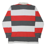 MOSSIMO Mens Red & Grey Striped Long Sleeve Polo Shirt XL Cotton Blend Casual