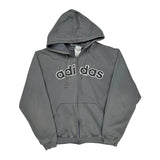 Adidas Spellout Hoodie - Large Gray Cotton Blend