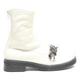 CHARLES & KEITH Womens White Leather Ankle Boots UK 3 Chain Detail Stylish