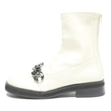 CHARLES & KEITH Womens White Leather Ankle Boots UK 3 Chain Detail Stylish