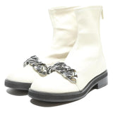 CHARLES & KEITH Womens White Leather Ankle Boots UK 3 Chain Detail Stylish
