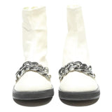 CHARLES & KEITH Womens White Leather Ankle Boots UK 3 Chain Detail Stylish