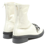 CHARLES & KEITH Womens White Leather Ankle Boots UK 3 Chain Detail Stylish