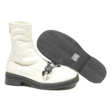 CHARLES & KEITH Womens White Leather Ankle Boots UK 3 Chain Detail Stylish