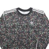 ADIDAS Womens Black Floral Print Crew Neck UK 10 Sweatshirt 3-Stripes