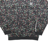 ADIDAS Womens Black Floral Print Crew Neck UK 10 Sweatshirt 3-Stripes