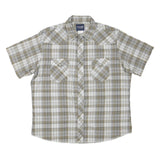 WRANGLER Mens Beige & White Checked Short Sleeve Shirt XL Cotton Blend Casual